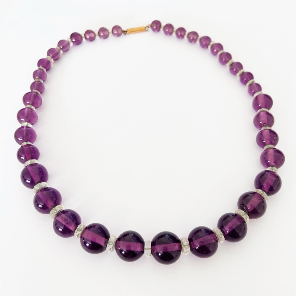 Antique rolled gold amethyst glass beaded necklace 16.5”